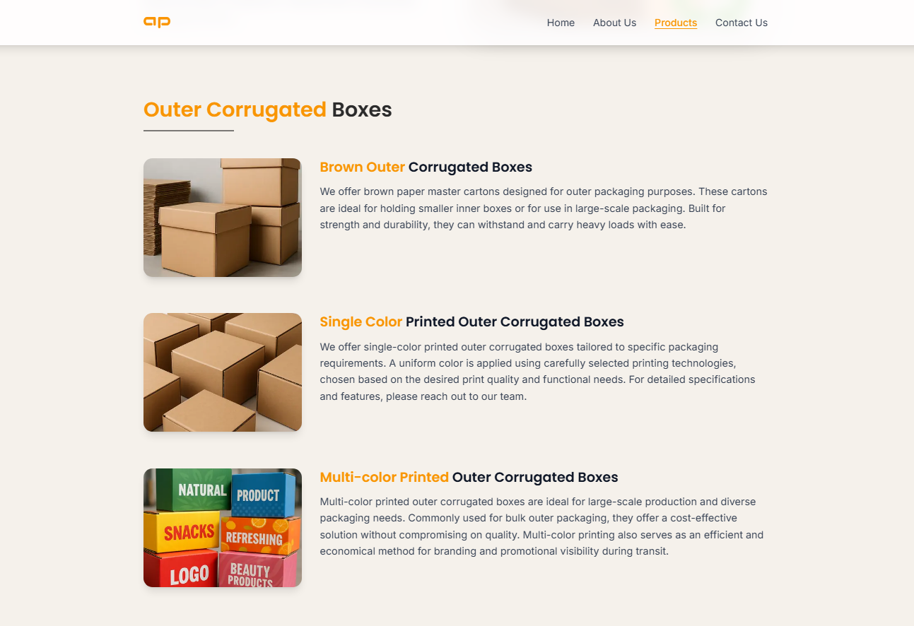 Akshar Packs product detail design screen one
