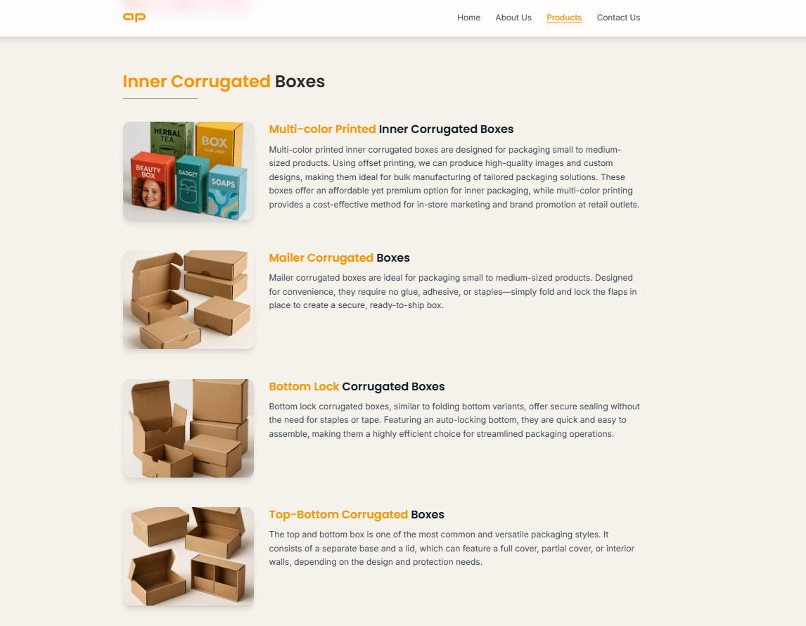 Akshar Packs product detail design screen two