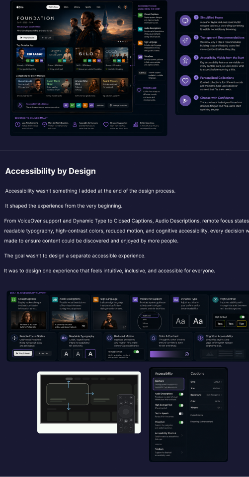 Apple TV+ redesigned discovery experience — simplified home, transparent recommendations, and visible accessibility