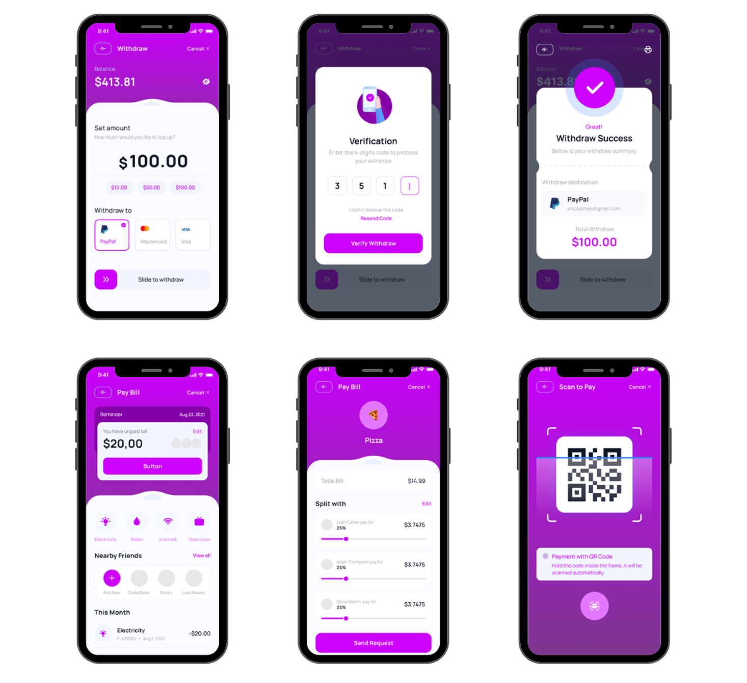 Zapp Wallet payments, QR, and everyday action screens