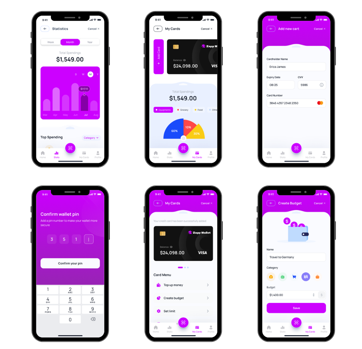 Zapp Wallet card and wallet management screens