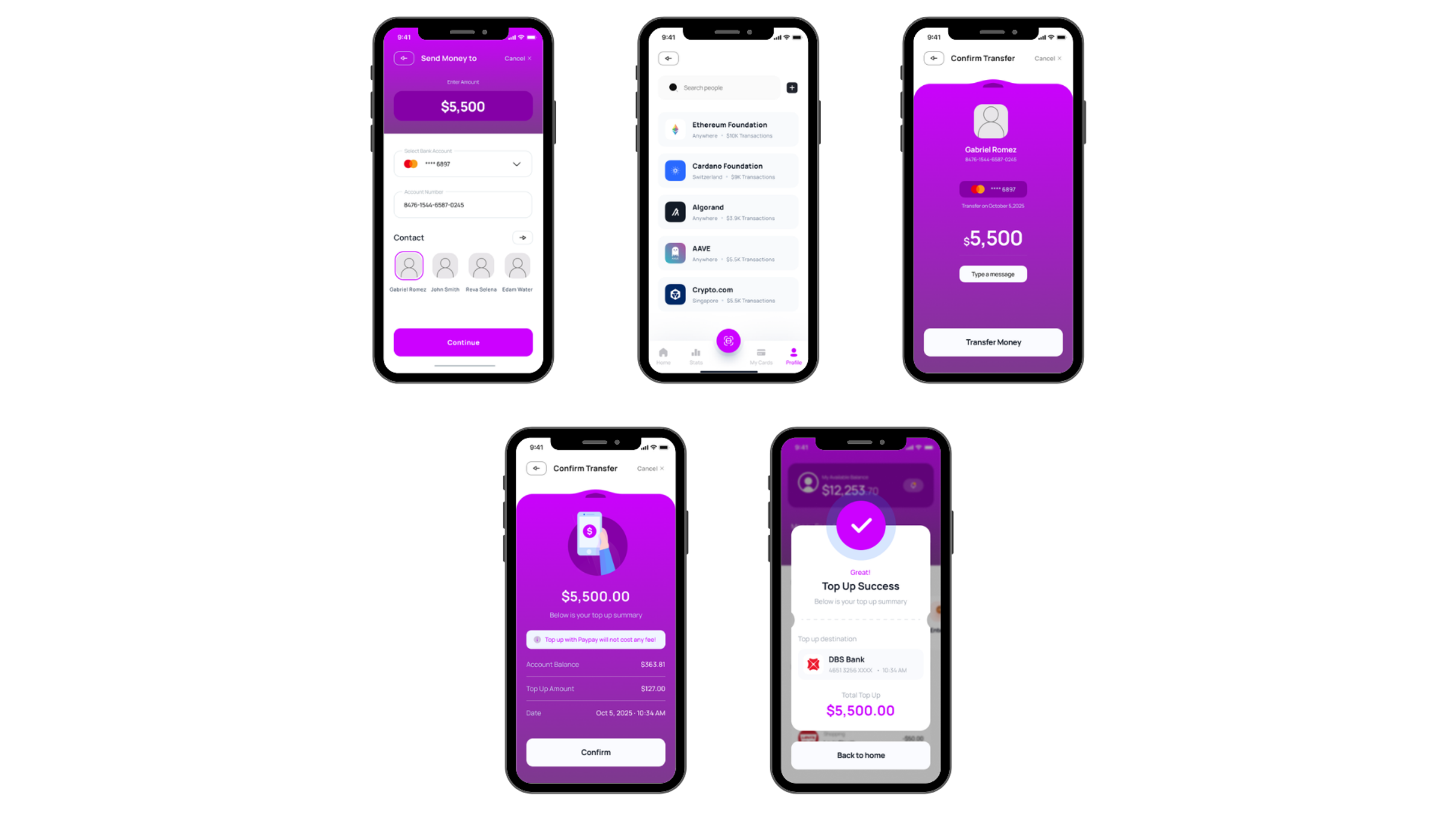 Zapp Wallet send money flow screens